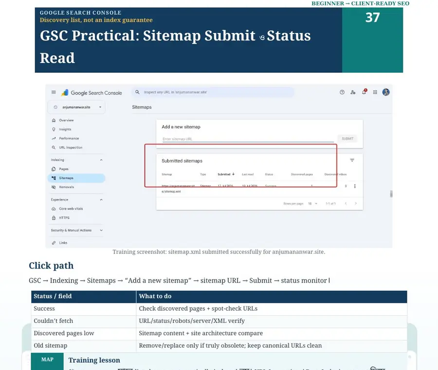 Google Search Console sitemap submitted successfully