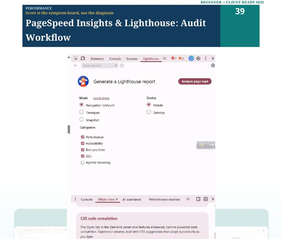 PageSpeed Insights and Lighthouse audit workflow