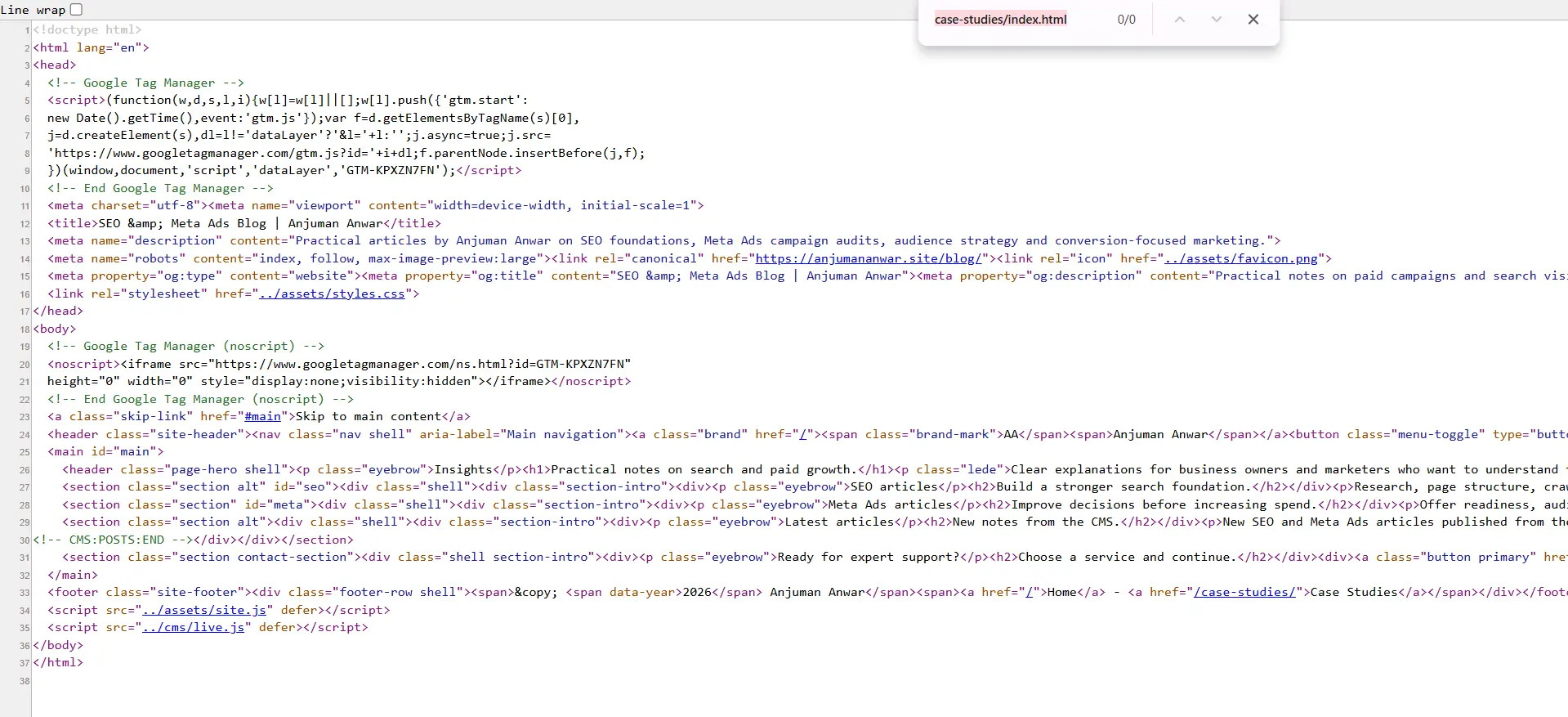 Updated HTML source where case-studies/index.html returns zero matches